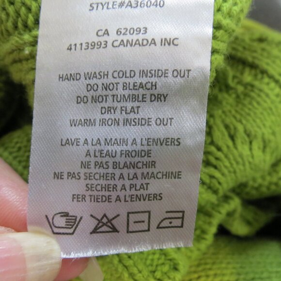 Alison Sheri Chartreuse Turtleneck Cotton Blend Chunky Cable Knit Size Small - Picture 10 of 10